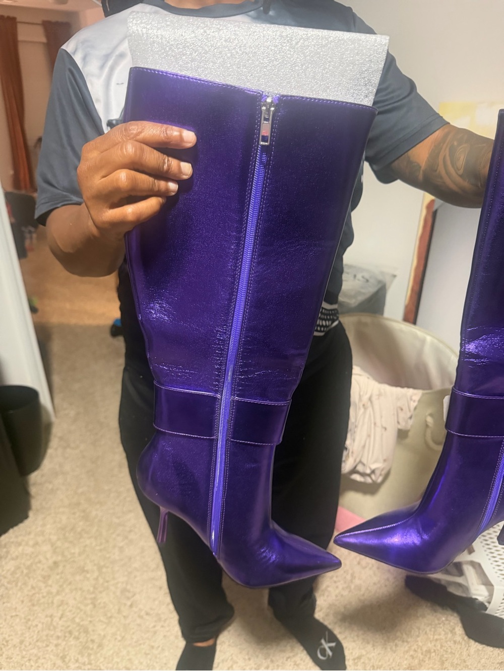 NWOT - Steve Madden Metallic Purple Pointed-Toe Knee-High Stiletto Boots - Picture 5 of 7